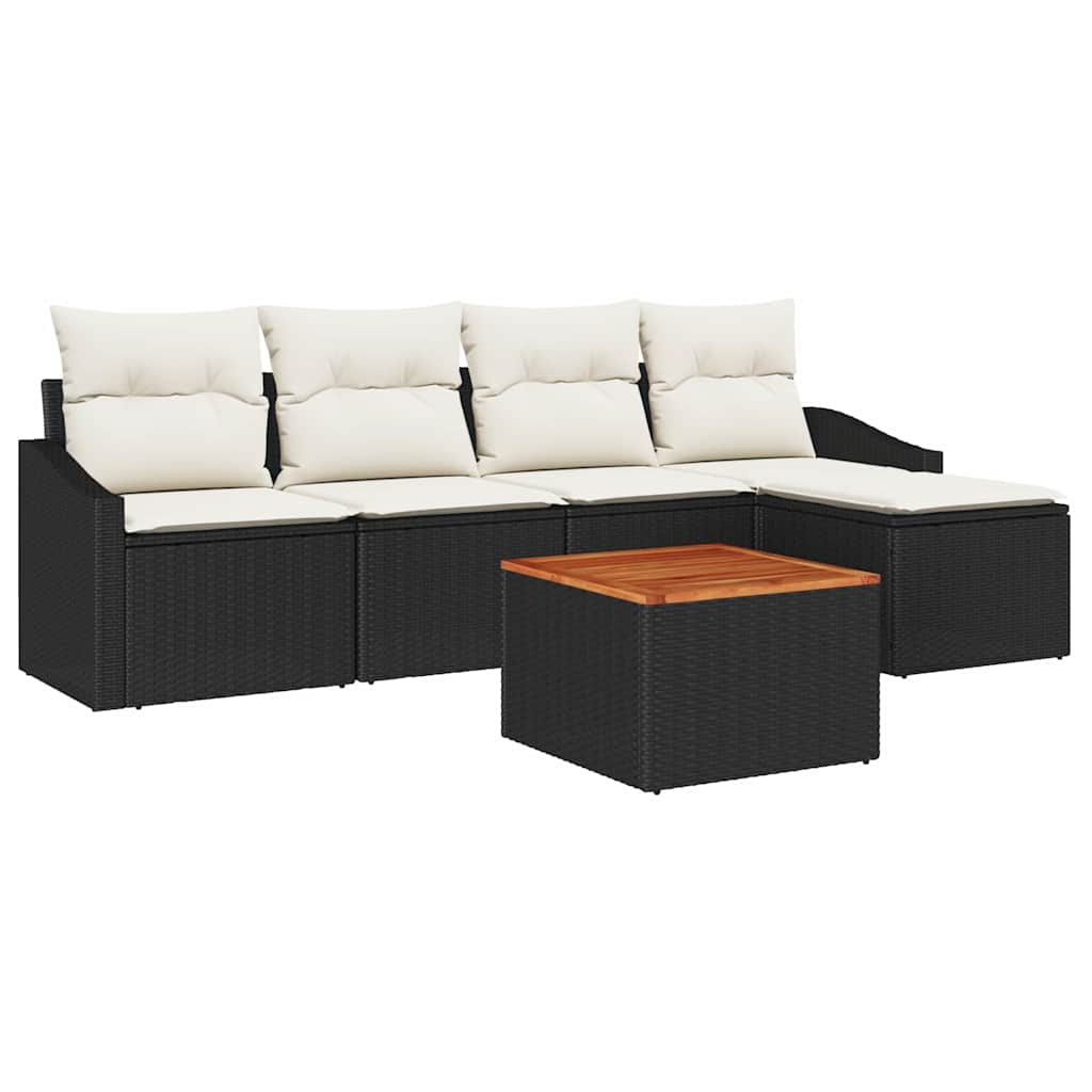 Garten-Sofa-Set mit Kissen 6 pcs Schwarz Poly Rattan