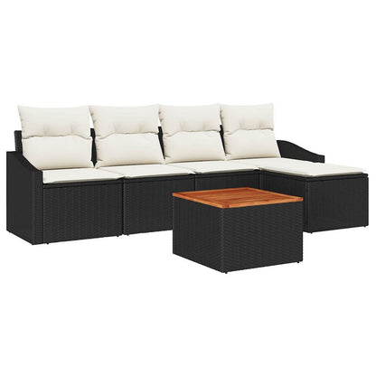 Garten-Sofa-Set mit Kissen 6 pcs Schwarz Poly Rattan