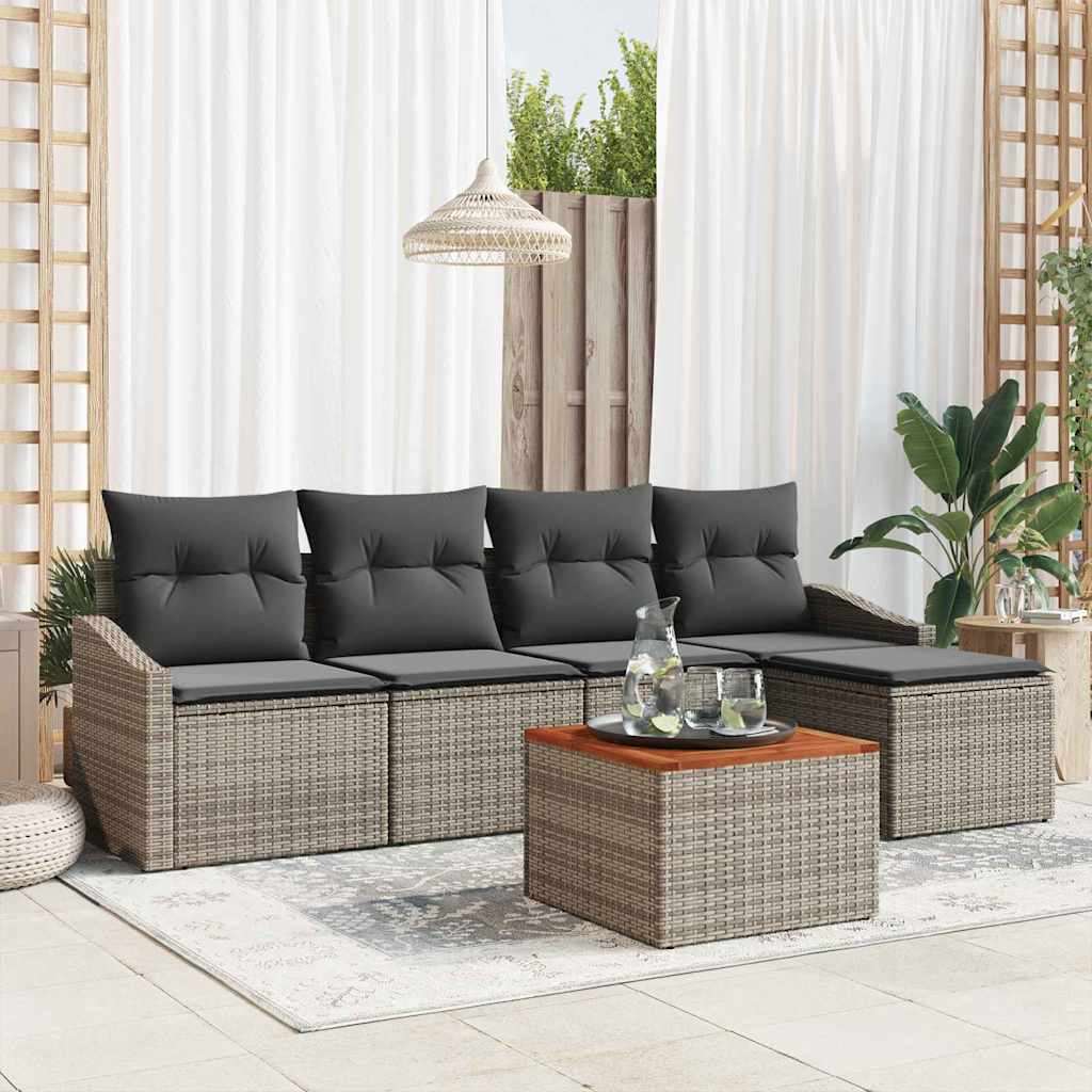 Garten-Sofa-Set mit Kissen 6 pcs Grau Poly Rattan