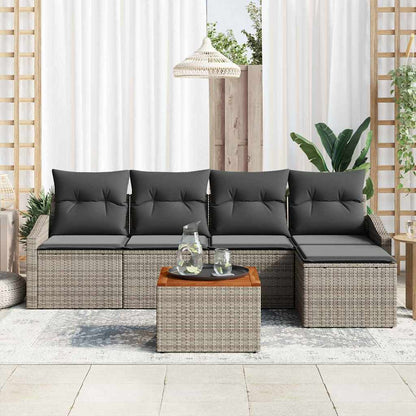 Garten-Sofa-Set mit Kissen 6 pcs Grau Poly Rattan