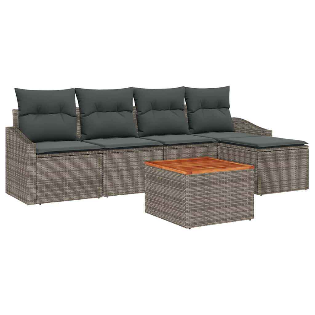 Garten-Sofa-Set mit Kissen 6 pcs Grau Poly Rattan