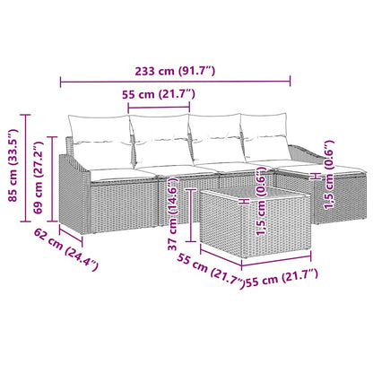 Garten-Sofa-Set mit Kissen 6 pcs Schwarz Poly Rattan