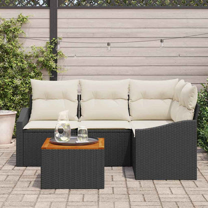 Garten-Sofa-Set mit Kissen 5 pcs Schwarz Poly Rattan