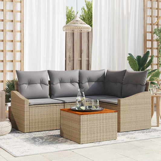 Garten-Sofa-Set mit Kissen 5 pcs Beige Poly Rattan