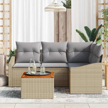 Garten-Sofa-Set mit Kissen 5 pcs Beige Poly Rattan