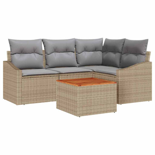 Garten-Sofa-Set mit Kissen 5 pcs Beige Poly Rattan