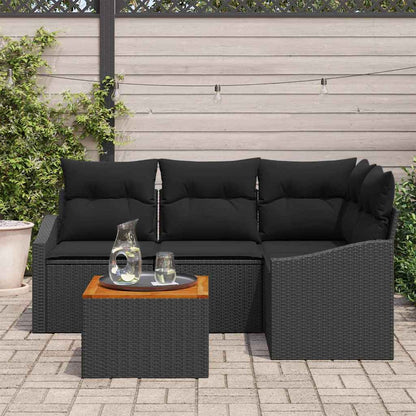 Garten-Sofa-Set mit Kissen 5 pcs Schwarz Poly Rattan