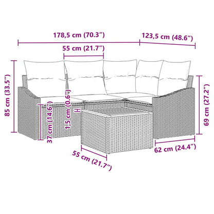 Garten-Sofa-Set mit Kissen 5 pcs Schwarz Poly Rattan