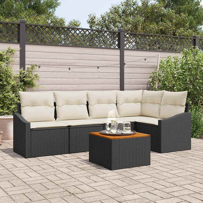Garten-Sofa-Set mit Kissen 6 pcs Schwarz Poly Rattan