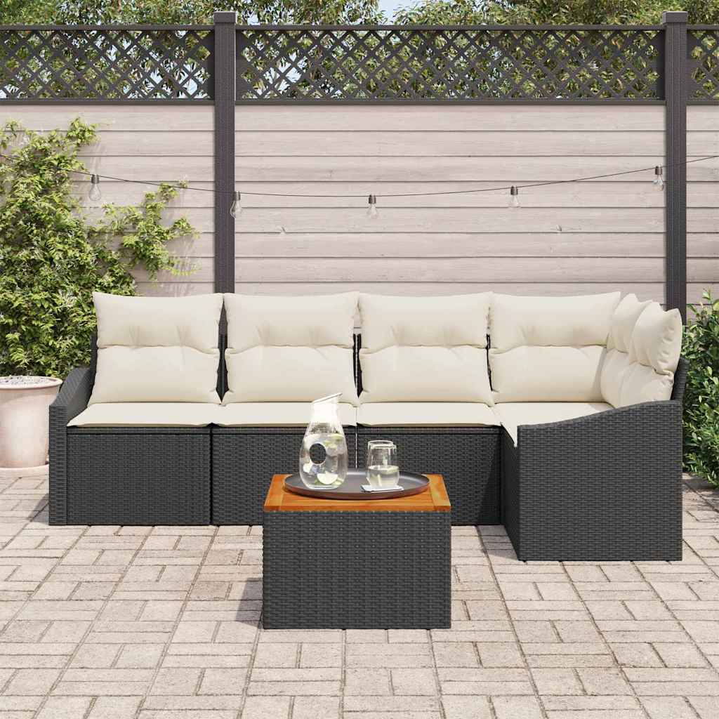Garten-Sofa-Set mit Kissen 6 pcs Schwarz Poly Rattan