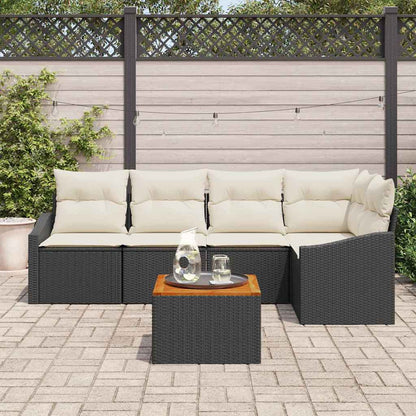 Garten-Sofa-Set mit Kissen 6 pcs Schwarz Poly Rattan