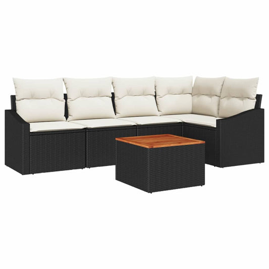 Garten-Sofa-Set mit Kissen 6 pcs Schwarz Poly Rattan