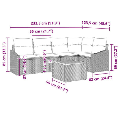 Garten-Sofa-Set mit Kissen 6 pcs Grau Poly Rattan
