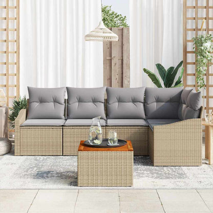 Garten-Sofa-Set mit Kissen 6 pcs Beige Poly Rattan