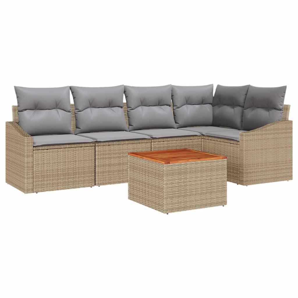 Garten-Sofa-Set mit Kissen 6 pcs Beige Poly Rattan