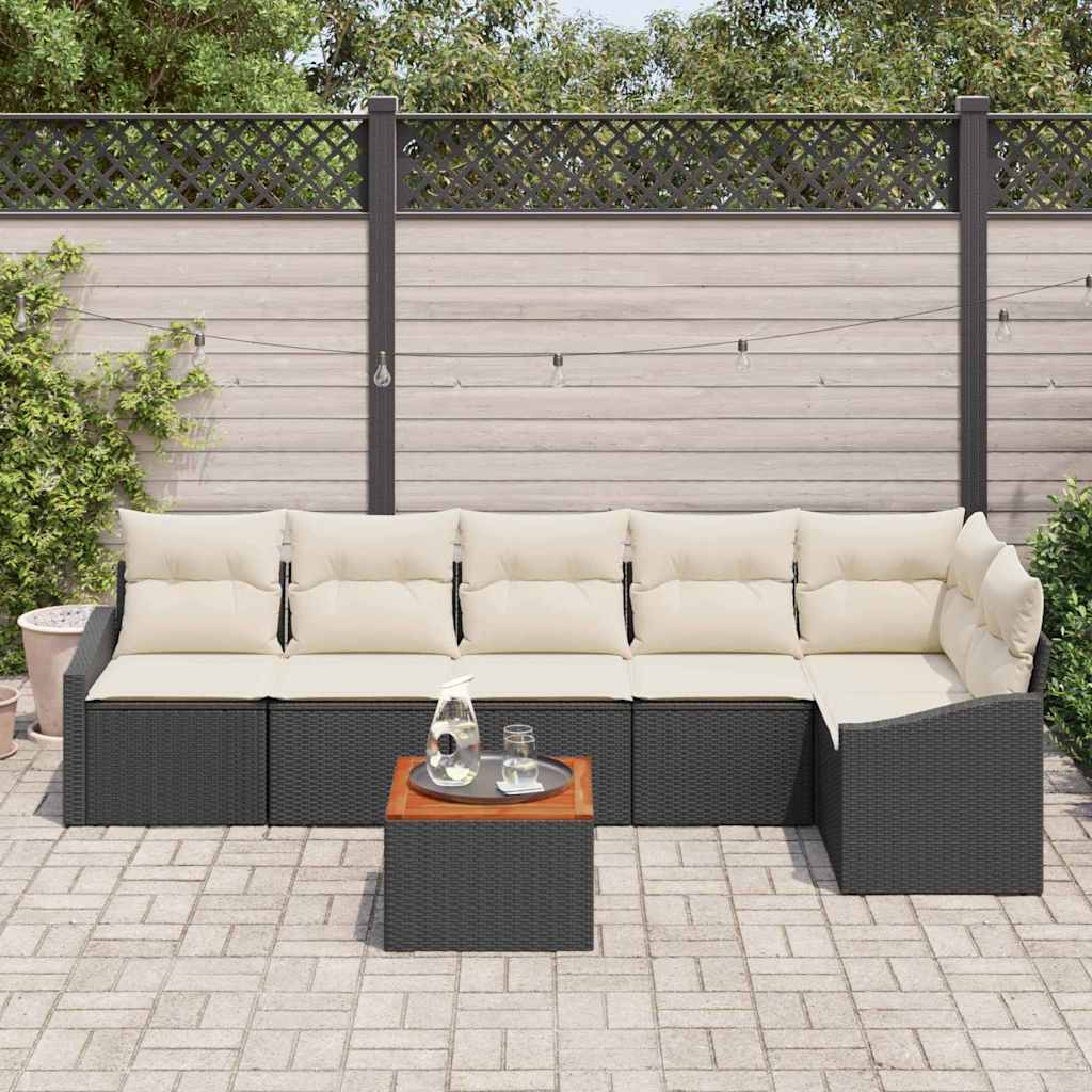 Garten-Sofa-Set mit Kissen 7 pcs Schwarz Poly Rattan