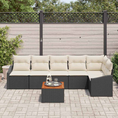 Garten-Sofa-Set mit Kissen 7 pcs Schwarz Poly Rattan
