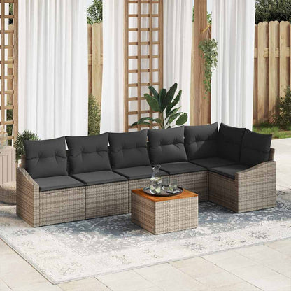 Garten-Sofa-Set mit Kissen 7 pcs Grau Poly Rattan
