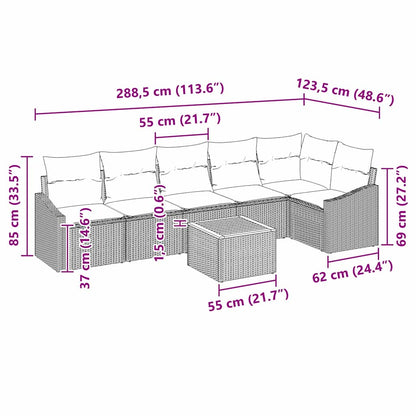 Garten-Sofa-Set mit Kissen 7 pcs Schwarz Poly Rattan