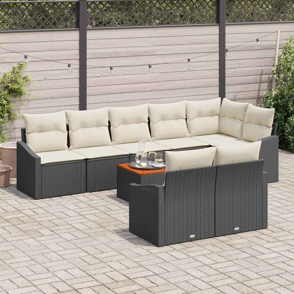 Garten-Sofa-Set mit Kissen 9 pcs Schwarz Poly Rattan