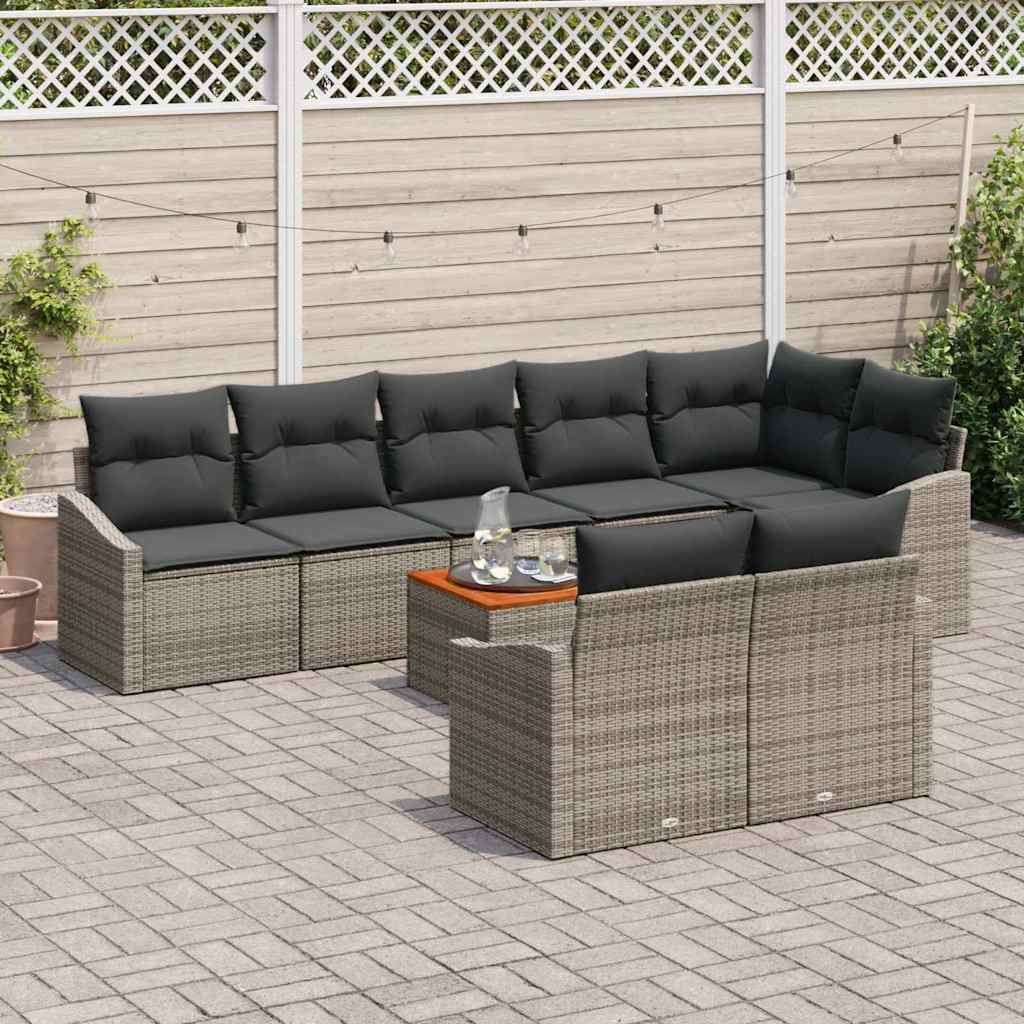 Garten-Sofa-Set mit Kissen 9 pcs Grau Poly Rattan