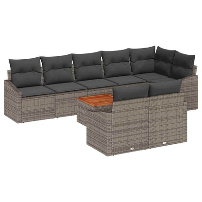 Garten-Sofa-Set mit Kissen 9 pcs Grau Poly Rattan