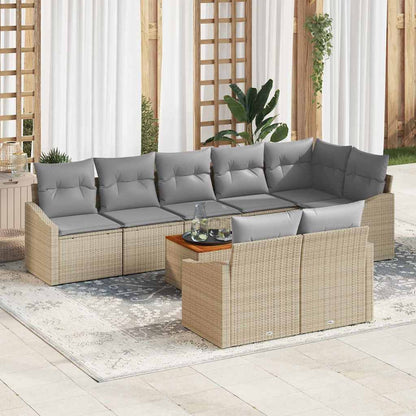 Garten-Sofa-Set mit Kissen 9 pcs Beige Poly Rattan