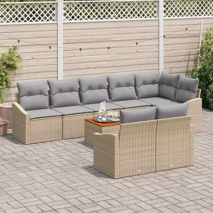 Garten-Sofa-Set mit Kissen 9 pcs Beige Poly Rattan