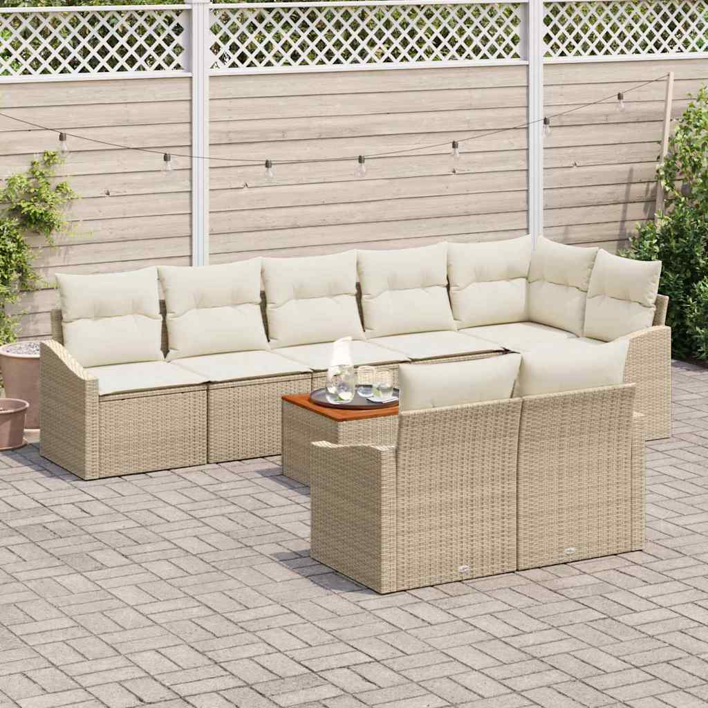 Garten-Sofa-Set mit Kissen 9 pcs Beige Poly Rattan