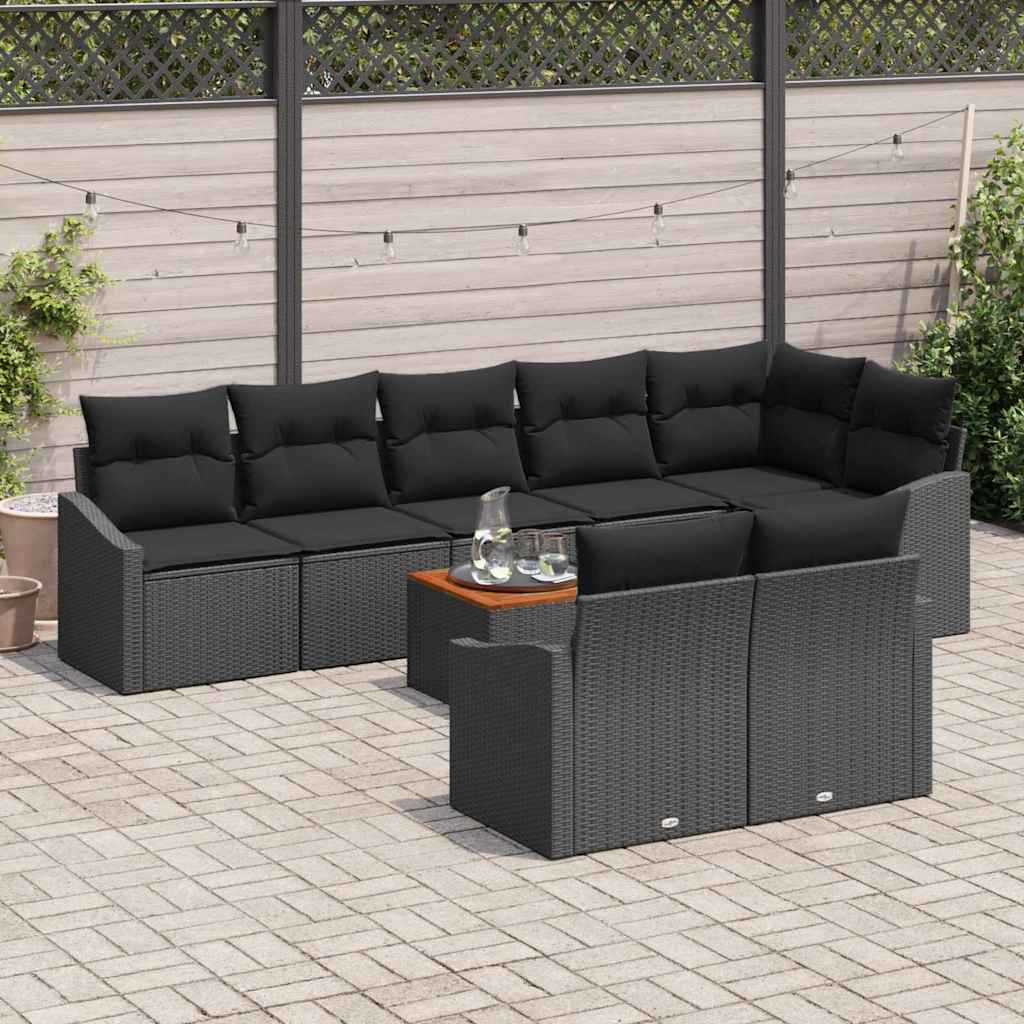 Garten-Sofa-Set mit Kissen 9 pcs Schwarz Poly Rattan