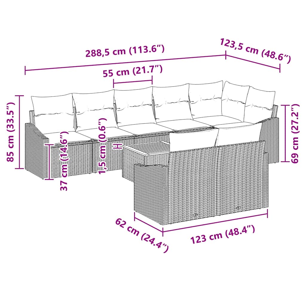 Garten-Sofa-Set mit Kissen 9 pcs Schwarz Poly Rattan