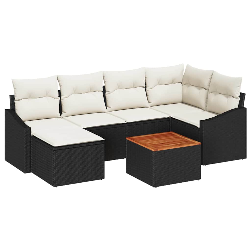 Garten-Sofa-Set mit Kissen 7 pcs Schwarz Poly Rattan