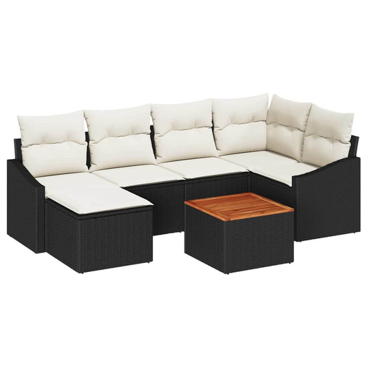 Garten-Sofa-Set mit Kissen 7 pcs Schwarz Poly Rattan