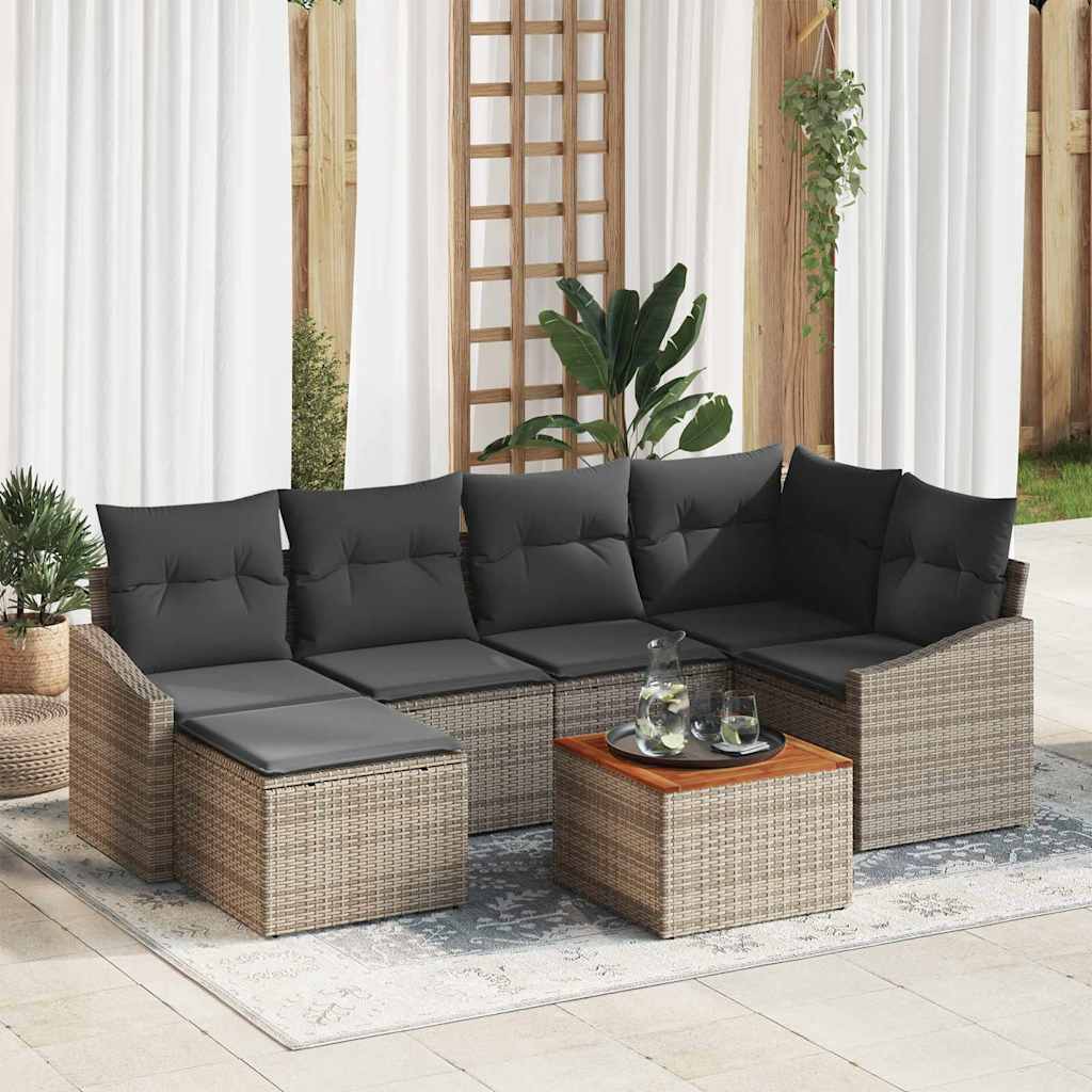 Garten-Sofa-Set mit Kissen 7 pcs Grau Poly Rattan