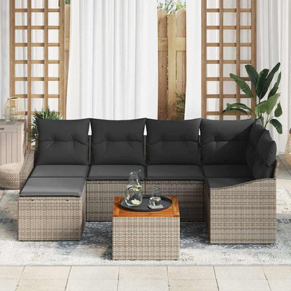 Garten-Sofa-Set mit Kissen 7 pcs Grau Poly Rattan