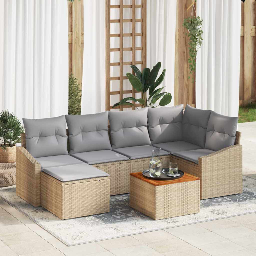 Garten-Sofa-Set mit Kissen 7 pcs Beige Poly Rattan