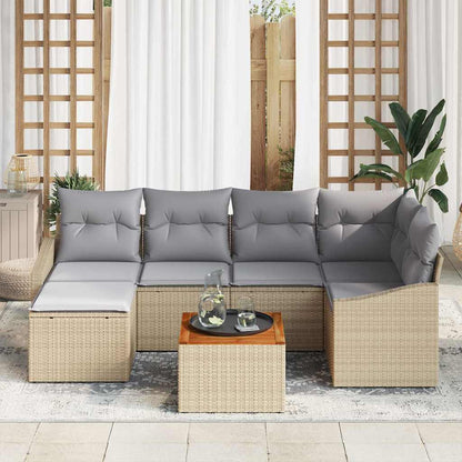 Garten-Sofa-Set mit Kissen 7 pcs Beige Poly Rattan