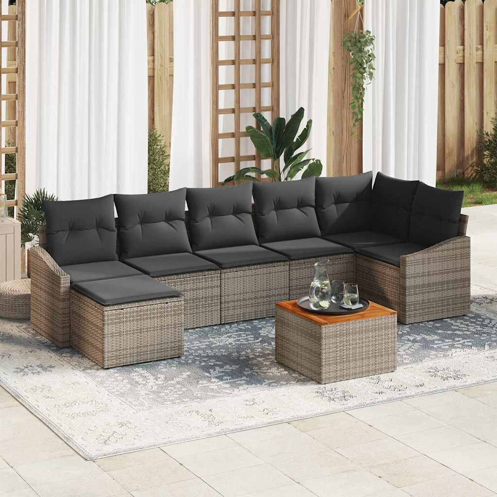 Garten-Sofa-Set mit Kissen 8 pcs Grau Poly Rattan