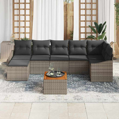 Garten-Sofa-Set mit Kissen 8 pcs Grau Poly Rattan
