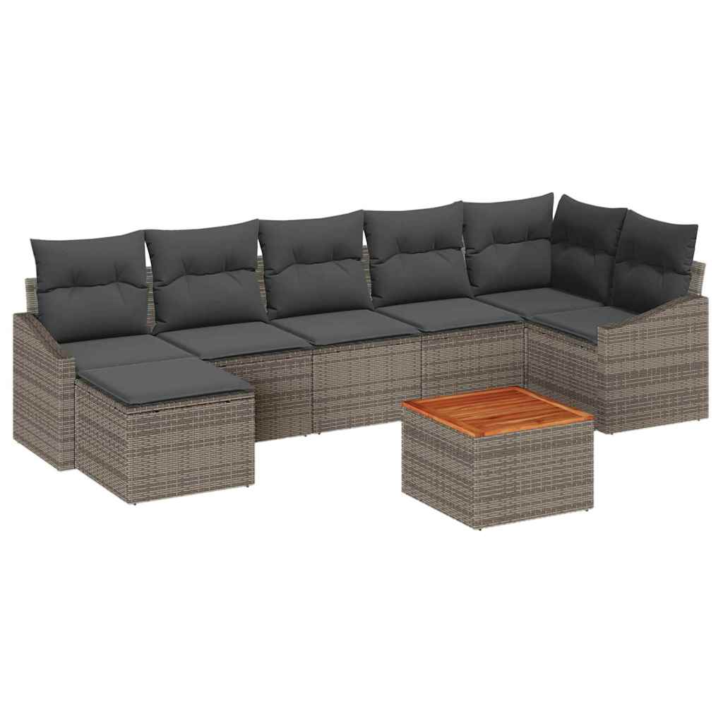 Garten-Sofa-Set mit Kissen 8 pcs Grau Poly Rattan