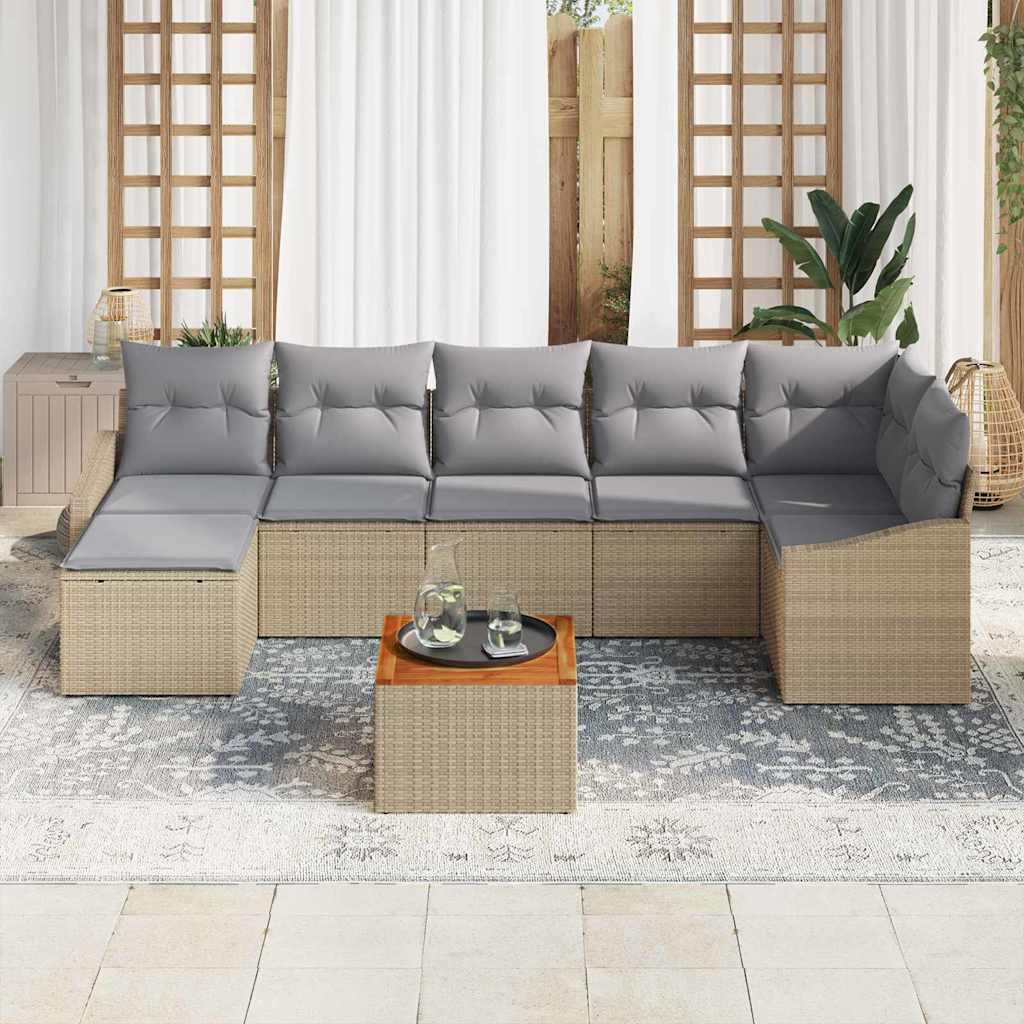 Garten-Sofa-Set mit Kissen 8 pcs Beige Poly Rattan