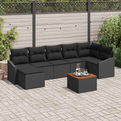 Garten-Sofa-Set mit Kissen 8 pcs Schwarz Poly Rattan
