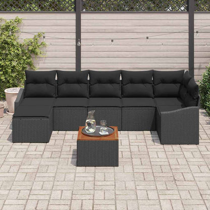 Garten-Sofa-Set mit Kissen 8 pcs Schwarz Poly Rattan