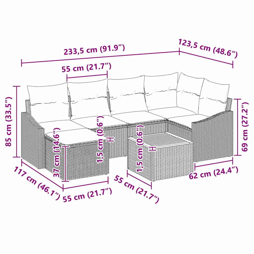 Garten-Sofa-Set mit Kissen 8 pcs Schwarz Poly Rattan