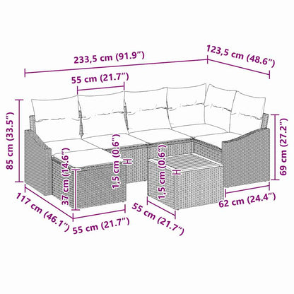 Garten-Sofa-Set mit Kissen 8 pcs Schwarz Poly Rattan