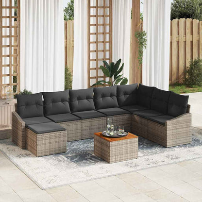 Garten-Sofa-Set mit Kissen 9 pcs Grau Poly Rattan
