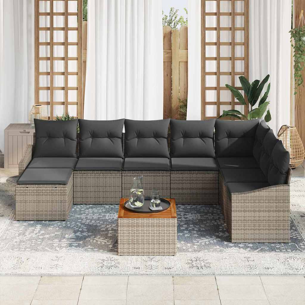 Garten-Sofa-Set mit Kissen 9 pcs Grau Poly Rattan