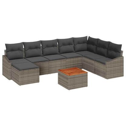 Garten-Sofa-Set mit Kissen 9 pcs Grau Poly Rattan