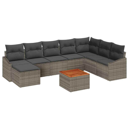 Garten-Sofa-Set mit Kissen 9 pcs Grau Poly Rattan