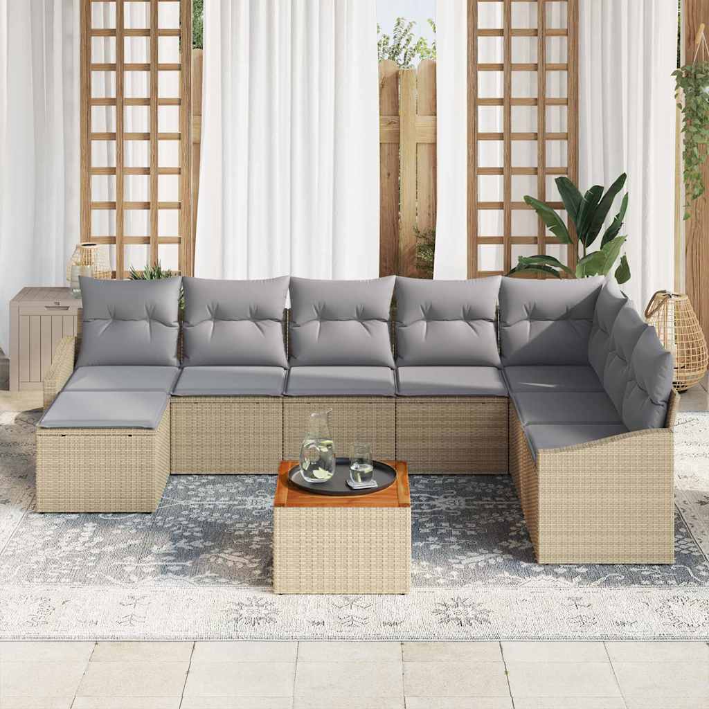 Garten-Sofa-Set mit Kissen 9 pcs Beige Poly Rattan